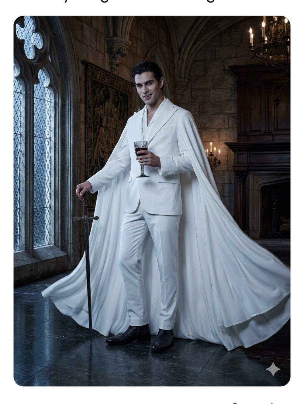 NWT White Cape Suit Set Slim Fit 40S / 34W Costume Avant Garde